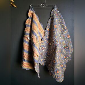 Set Of Two Cotton Faded Distressed Floral Blue Reversible Striped Pillow Shams